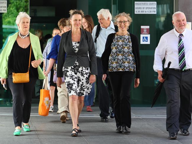 BRISBANE, AUSTRALIA - OCTOBER 11, 2024: Extinction Rebellion State Parliament protesters leave the Brisbane Magistrates court after they were sentenced. Picture: Tertius Pickard