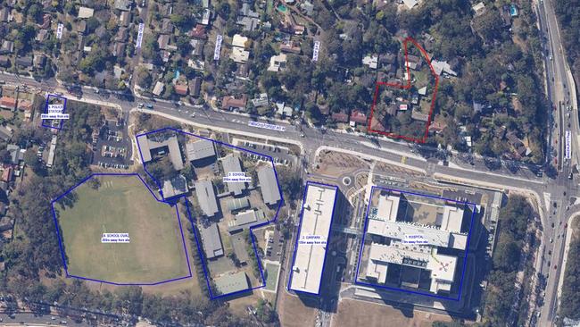 The site (top right) of a proposed $71 million, 124-apartment complex close to Northern Beaches Hospital at Frenchs Forest. Picture: Supplied