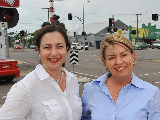 Transport Minister Annastacia Palaszczuk, Premier Anna Bligh and Townsville MP Mandy Johnstone at the Boundary St rail crossing, Townsville.