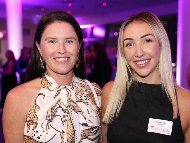 Katrina Mattig and Kiana Gray at the Gold Coast Bulletin Women of the Year Awards 2024 launch at Gold Coast Convention and Exhibition Centre. Picture, Portia Large.