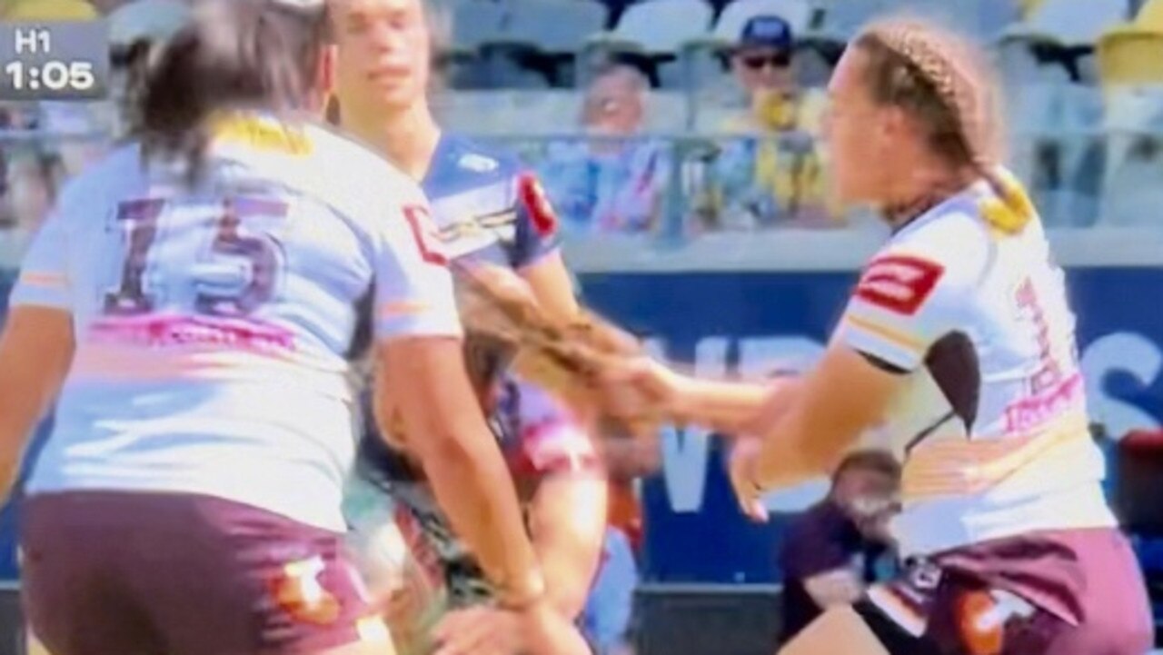 Brisbane’s Mariah Denman grabbed a fist full of Francesca Goldthorp’s hair.