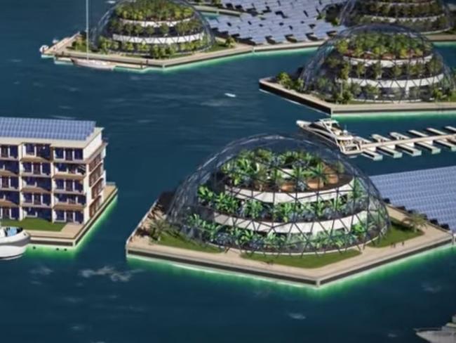 The futuristic resort would be built in the middle of the Pacific Ocean. Picture: YouTube/seasteading