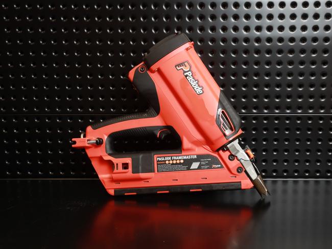 Partlett was charged with firing a nail gun similar to this one from a moving truck on the M1. Picture: Brendan Radke