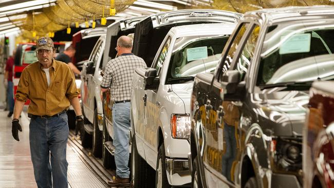 Workers on Ford’s assembly line in Missouri. Consumers are behaving “very differently” in the US. Picture: Bloomberg