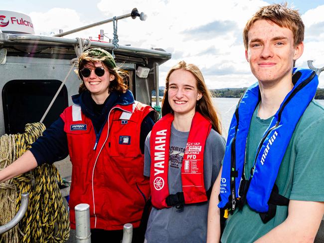 Fulcrum Robotics Environmental Officer Emma Savage. Year 11 Student Helen Lawrence and Year 12 Student Ben Scott. (Supplied: Linda Higginson)