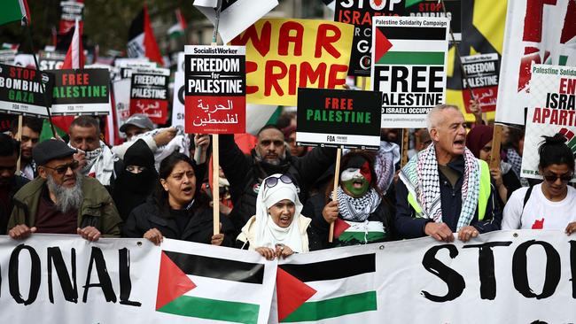 People take part in a March For Palestine in London. Picture: AFP