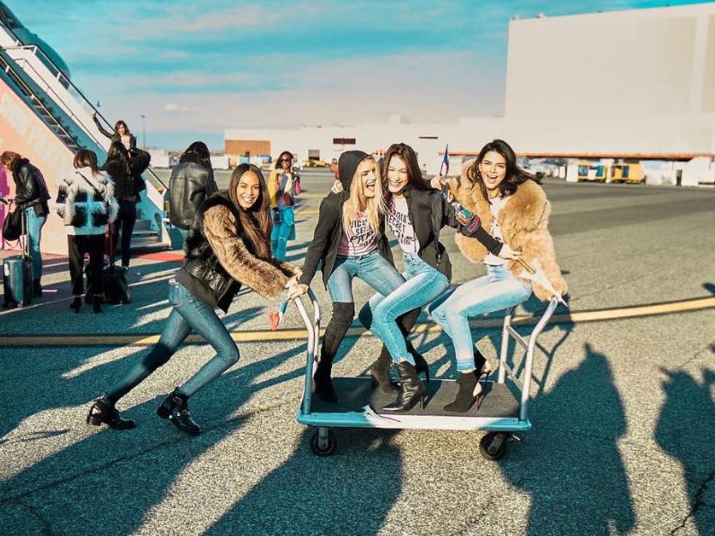 Joan Smalls, Lily Donaldson, Bella Hadid and Kendall Jenner depart for Paris for the 2016 Victoria's Secret Fashion Show on November 27, 2016 in New York City. Picture: Instagram