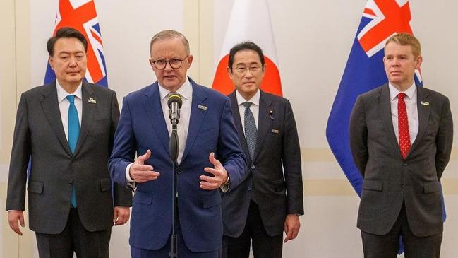 Leaders of the Indo-Pacific Four met on the sidelines of the NATO summit on Wednesday. Picture: Instagram