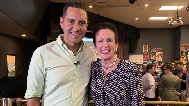 Alex Greenwich celebrates at Paddington RSL club with City of Sydney Lord Mayor Clover Moore. Picture: Laura Sullivan