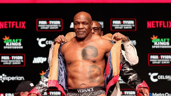 Mike Tyson attends the weigh-in for LIVE on Netflix: Jake Paul vs. Mike Tyson at the Toyota Music Factory on November 14, 2024 in Dallas, Texas. (Photo by Brett Carlsen/Getty Images for Netflix Ã&#130;Â© 2024)