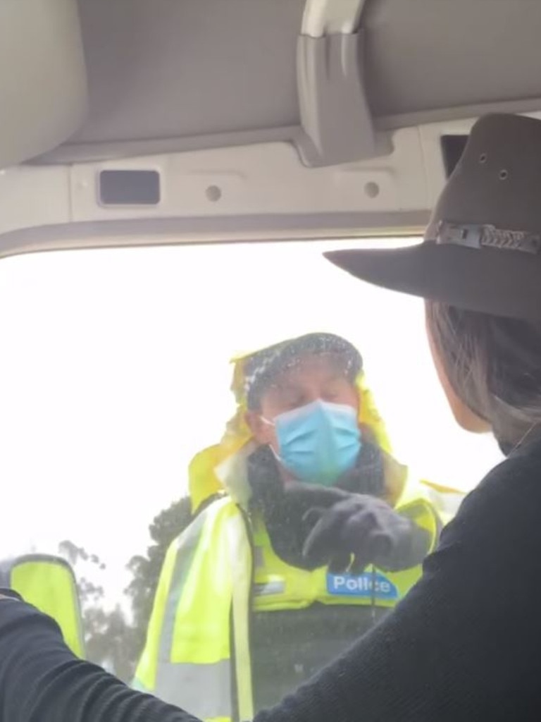 Coronavirus conspiracy theorist Eve Black is waved through by police. Picture: Facebook