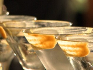 Generic image of a row of cocktail glasses filled with an alcoholic cocktail drink.