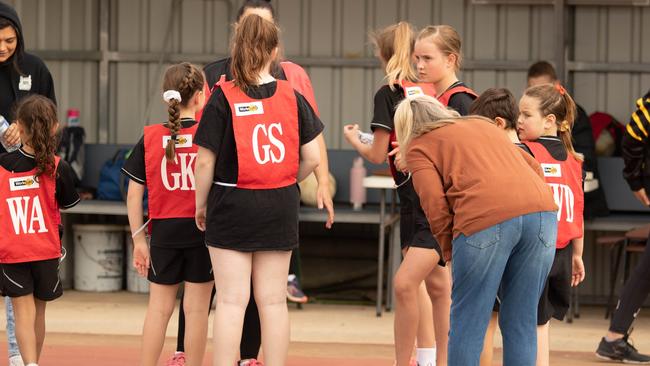 Quambatook junior netballers receiving coaching feedback in 2021. Photo: Facebook.