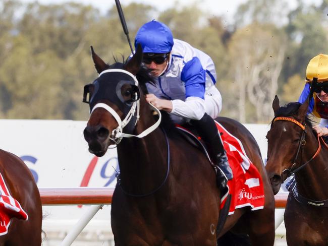 KEMBLA GRANGE, AUSTRALIA - AUGUST 28: James McDonald on Coastwatch wins race 5 the Fujitsu General Ming Dynasty during Sydney Racing at Kembla Grange Racecourse on August 28, 2021 in Kembla Grange, Australia. (Photo by Mark Evans/Getty Images)