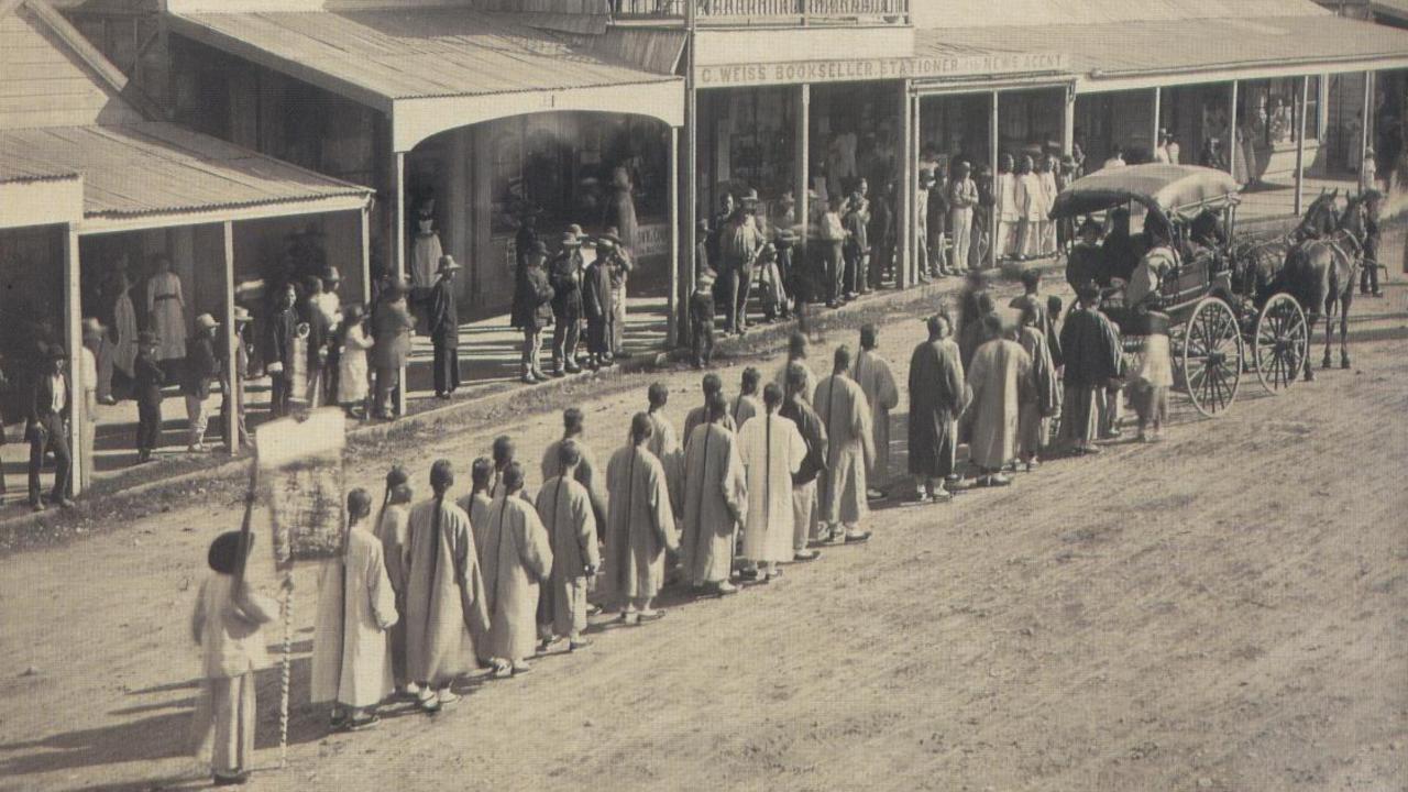 Chinese miners walking through Beechworth. Picture: supplied