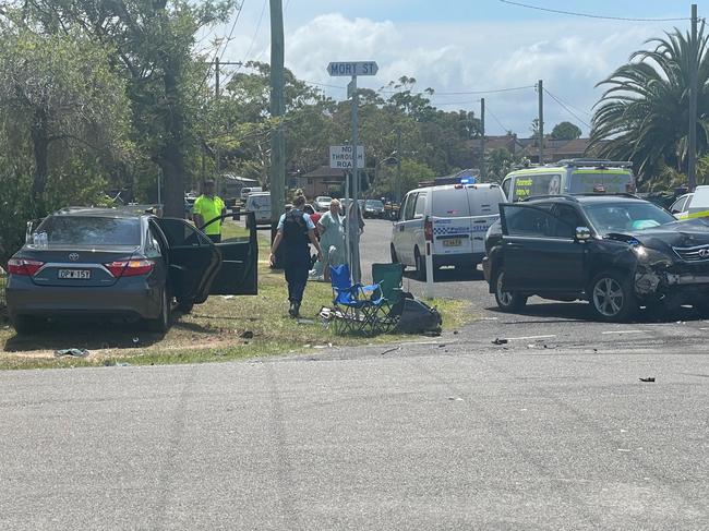 Merrett’s black Lexus SUV (right) and the Toyota sedan she allegedly hit (left). Picture: NewsLocal