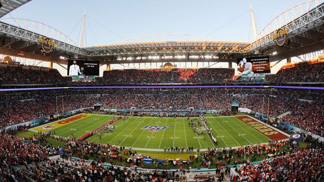 Inside the Super Bowl LIV at Hard Rock Stadium in Miami, California. Picture: Getty Images/AFP