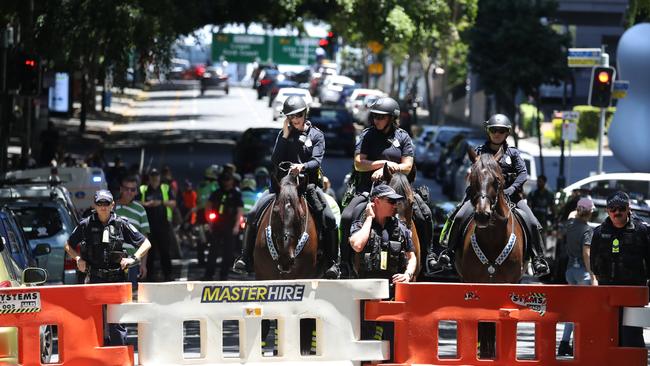 The Freedom Rally in the Brisbane CBD on Saturday. Picture: Annette Dew