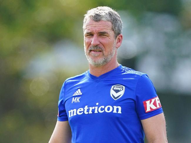 Head Coach Marco Kurz looks on during a Melbourne Victory A-League training session at Gosch's Paddock in Melbourne, Monday, December 30, 2019. (AAP Image/Scott Barbour) NO ARCHIVING