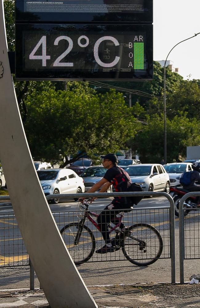 A street thermometer marking 42C in Sao Paulo city on November 13. Picture: Miguel Schincariol / AFP
