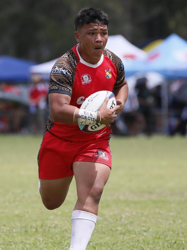 Action in the under 14 boys Tonga v Samoa match. Picture: Warren Gannon