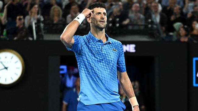 Djokovic won the Australian Open with a three centimetre tear in his hamstring according to Craig Tiley. (Photo by MANAN VATSYAYANA / AFP)