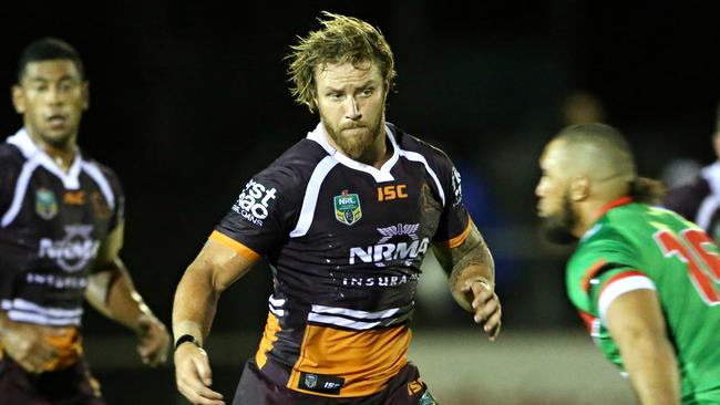 Brisbane Broncos Korbin Sims in action tonight against Wynnum Manly. Pictures: Jack Tran