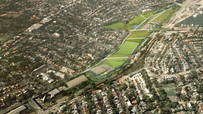 An artists impression of how the Rozelle area will look after WestConnex is completed. Picture: WestConnex