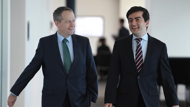 Bill Shorten and Sam Dastyari in happier times. Picture: AAP Image/Dan Himbrechts