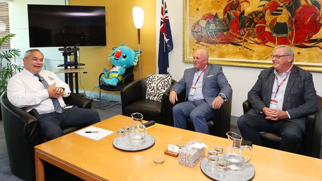 Commonwealth Games Australia CEO Craig Phillips and Commonwealth Games Federation Partners Director Michael Bushell met with Mayor Tom Tate to discuss the future of a Gold Coast Commonwealth Games in 2026. Picture Glenn Hampson