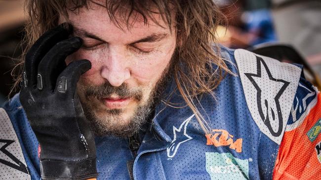 An exhausted looking Price during the Dakar Rally. Picture: Supplied