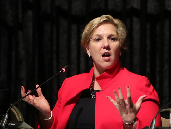 Tesla Chairwoman Robyn Denholm, speaking in Melbourne. Stuart McEvoy/The Australian.