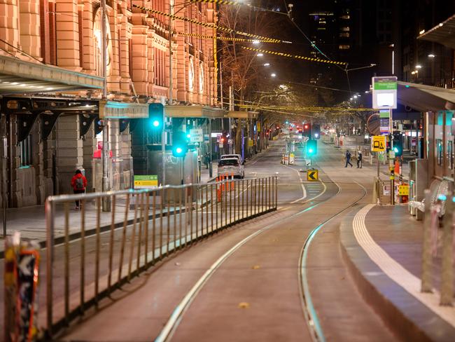 Melbourne after curfew around 9pm.Picture: Jay Town