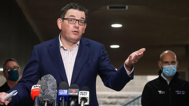 Daniel Andrews talks to reporters. Picture: NCA NewsWire / Ian Currie