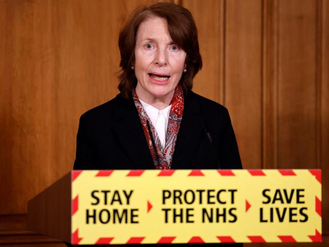 Chief Executive of the MHRA (Medicines and Healthcare Products Regulatory Agency) June Raine speaks during an update on the coronavirus pandemic. Picture: AFP