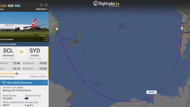 The astounding flight path of Qantas’ QF28. Picture: Flightradar24