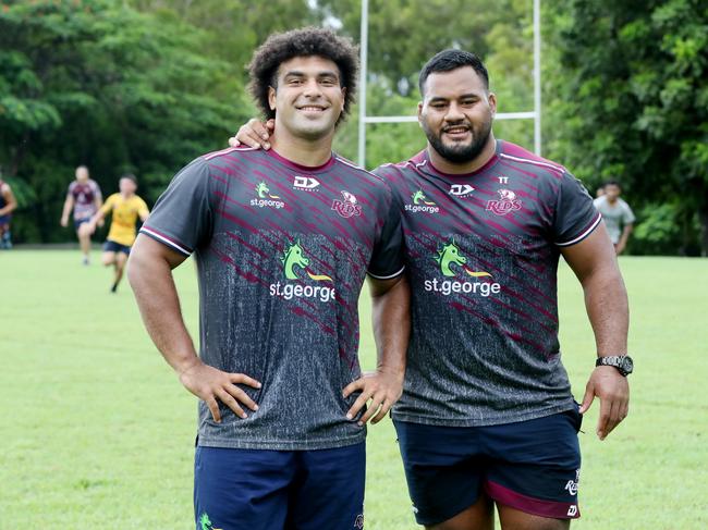 Queensland Reds players Zane Nonggorr and Taniela Tupou. Picture: Stewart McLean