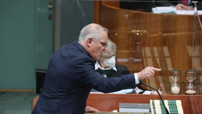 CANBERRA, AUSTRALIA NewsWire Photos FEBRUARY 16, 2022: Prime Minister Scott Morrison during Question Time in the House of Representatives in Parliament House Canberra. Picture: NCA NewsWire / Gary Ramage