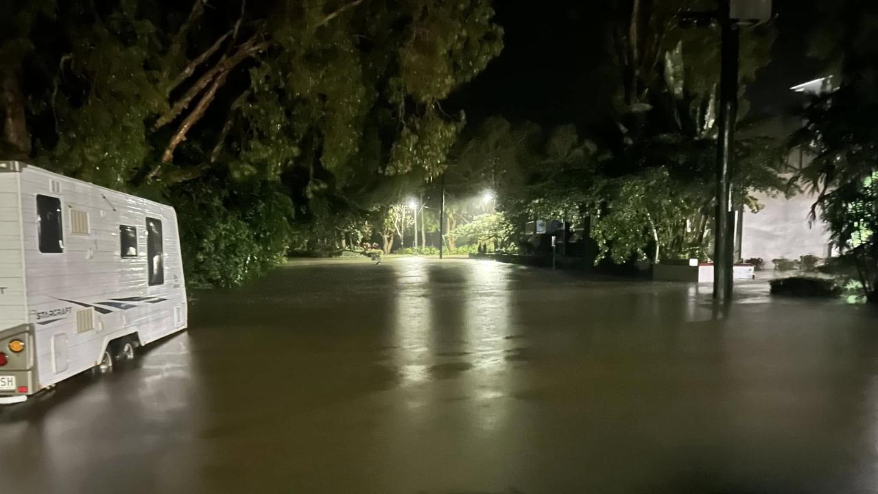 Clifton Rd in Palm Cove on the Northern Beaches, earlier on Tuesday morning, the rain is now easing. Picture: Facebook.