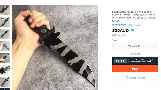 Hunting knives are also being sold online. Picture: Supplied