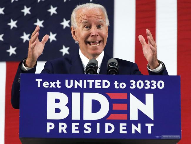 WILMINGTON, DELAWARE - JUNE 30: Democratic presidential candidate, former Vice President Joe Biden speaks during a campaign event June 30, 2020 at Alexis I. Dupont High School in Wilmington, Delaware. Biden discussed the Trump Administrations handling of the COVID-19 pandemic.   Alex Wong/Getty Images/AFP == FOR NEWSPAPERS, INTERNET, TELCOS & TELEVISION USE ONLY ==