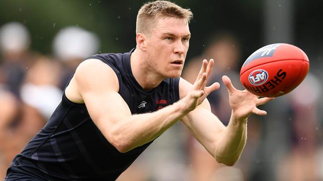 Tom McDonald in action at Melbourne training. Picture: Getty