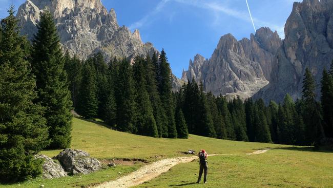 On the trail in the Dolomites, Italy.