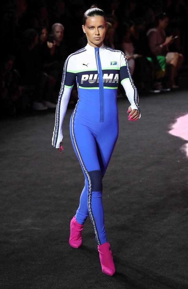 Top model Adriana Lima in a Fenty Puma onesie.