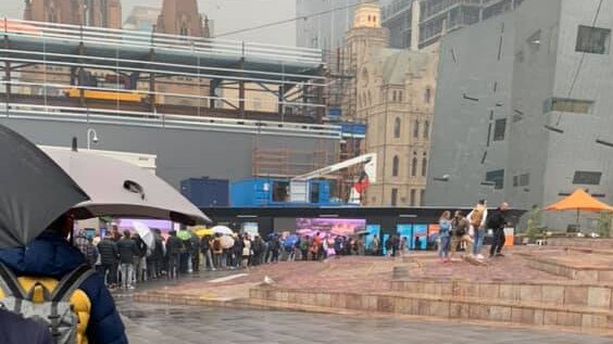 Frustrated commuters waiting for buses at Federation Square. Picture: Supplied