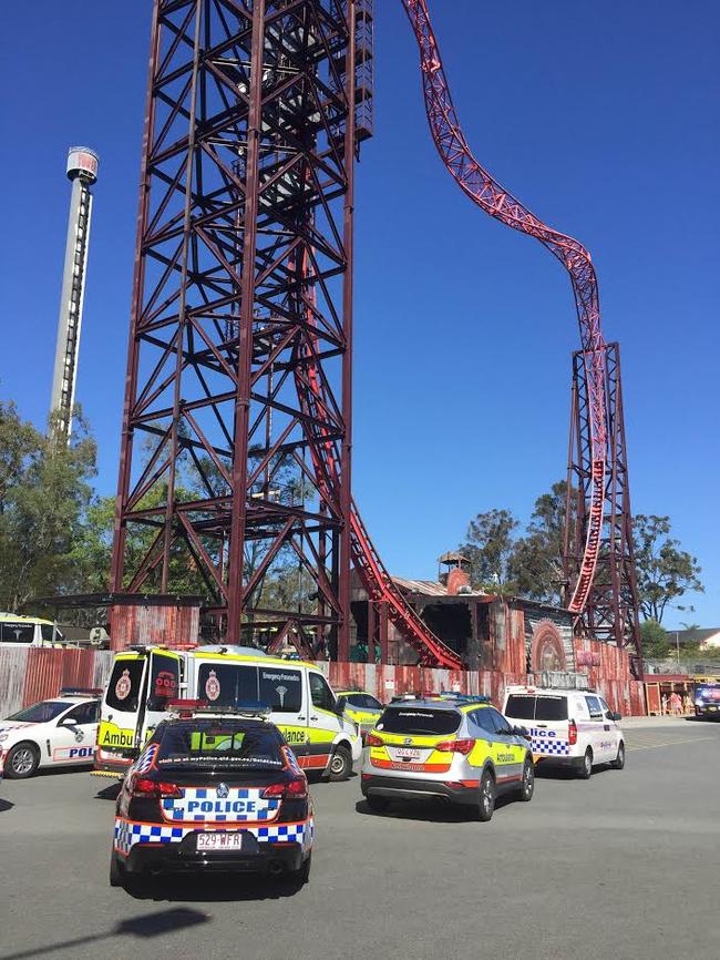 Emergency services outside the park yesterday.
