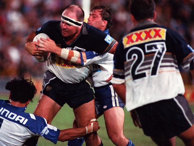 Martin Bella (ball) during North Queensland Cowboys v Sydney Bulldogs, Winfield Cup, 1995.