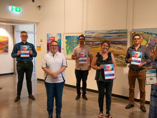 Winners of the QAL People's Choice Awards as part of the 45th Rio Tinto Martin Hanson Memorial Art Awards and Exhibition l to r  Cameron Curd - Manager and Curator of the Gladstone Regional Art Gallery & Museum, Belinda Lord - QAL Communities & Communications Specialist, Jet James - Artist, Hayley Sparks - daughter of Irene Sparks, Artist, William Debois - Artist, Karen Norris - Voter's Prize.