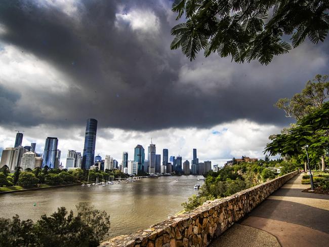 Storm clouds over Brisbane from Kangaroo Point. Picture: Nigel Hallett