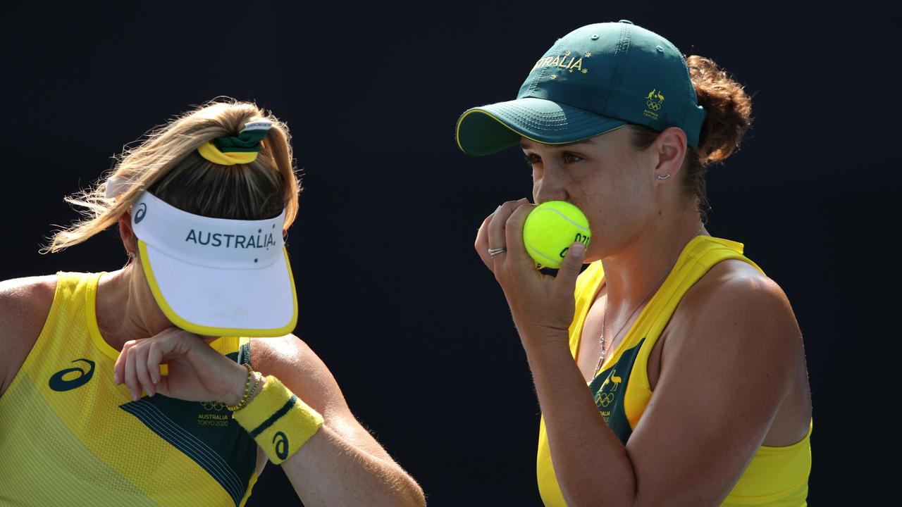 Ashleigh Barty during her doubles win. Picture: Adam Pretty/Getty